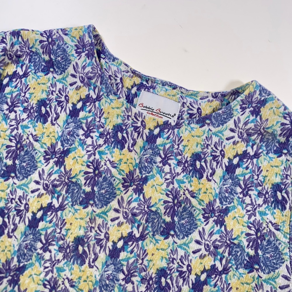 Bobbie Brooks Collection Womens XL Floral Short Sleeve‎ Blouse Purple Blue